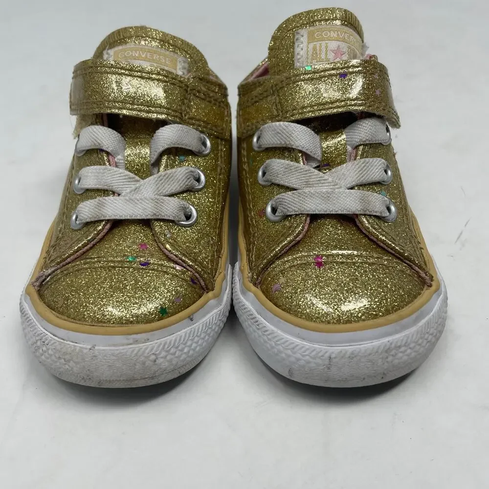Converse Gold Sparkle Girl's Laces / Velcro Sneaker Tennis shoe 5